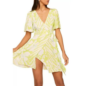 FRENCH CONNECTION Diah Crepe Wrap Dress Mini Size 6 Lime Punch